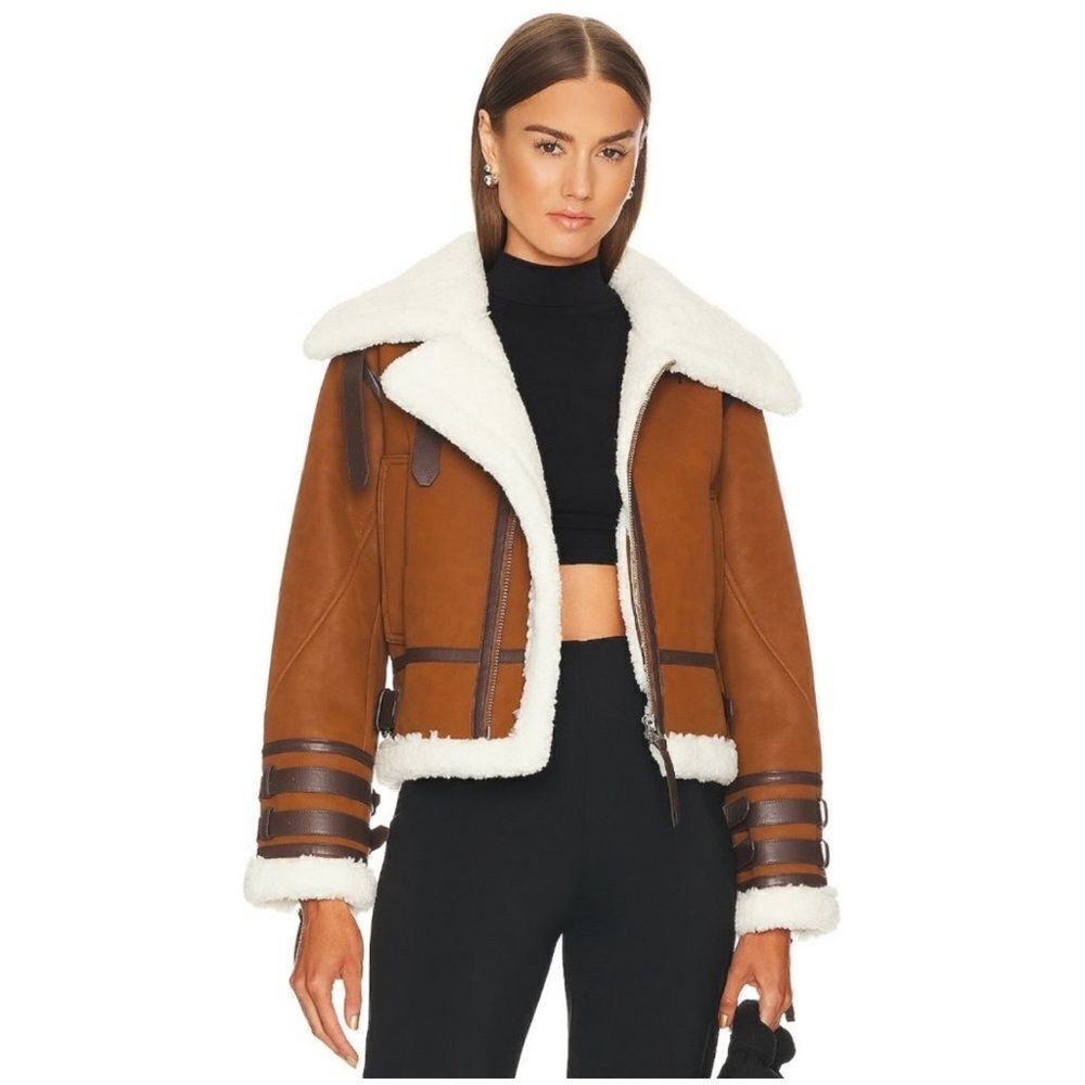 L'Academie Brown and Cream Shearling Jacket
